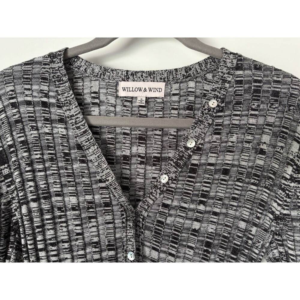 Willow & Wind Black White Gray Heather Ribbed Knit Henley Bodycon Dress Size S - Picture 2 of 4